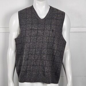 Polo Ralph Lauren Vintage Granpcore Windowpane Plaid V-Neck Sweater Vest Size L
